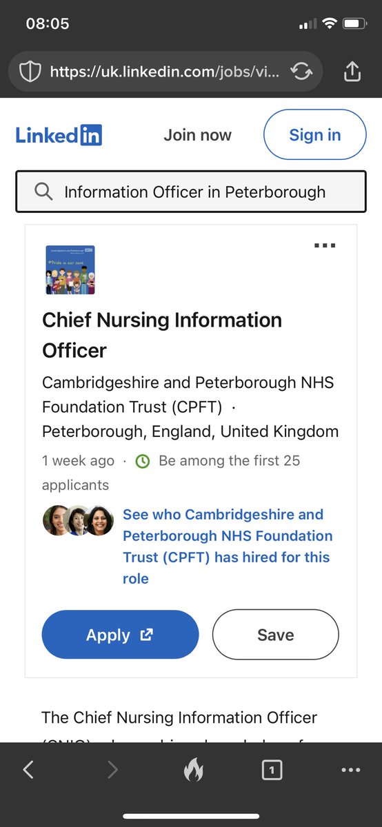 cpft.nhs.uk/latest-vacanci… Great opportunity to join our growing informatics team. Closing date tomorrow. @DigitalNurseNHS @NHSDigAcademy @ukfci @DHCNIO @HayleyGrafton @mjandison @annanhills @ro_harvey12