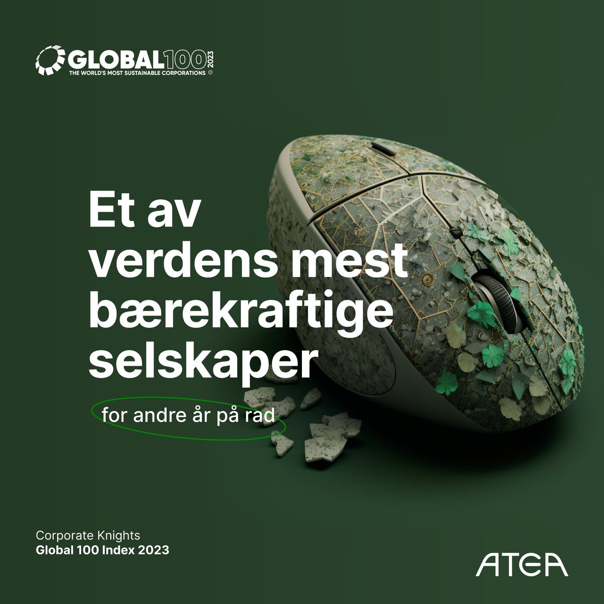 Atea Norge (@ateanorge) on Twitter photo Wow! For andre år på rad har Atea blitt kåret til et av verdens 100 mest bærekraftige selskaper av den prestisjetunge <a href="/corporateknight/">Corporate Knights</a> Global 100-indeksen 🌱 Les mer her: atea.no/.../karet-til-… #CKG100 #CorporateKnights #Global100 #Global100Index Wow! For andre år på rad har Atea blitt kåret til et av verdens 100 mest bærekraftige selskaper av den prestisjetunge <a href="/corporateknight/">Corporate Knights</a> Global 100-indeksen 🌱 Les mer her: atea.no/.../karet-til-… #CKG100 #CorporateKnights #Global100 #Global100Index