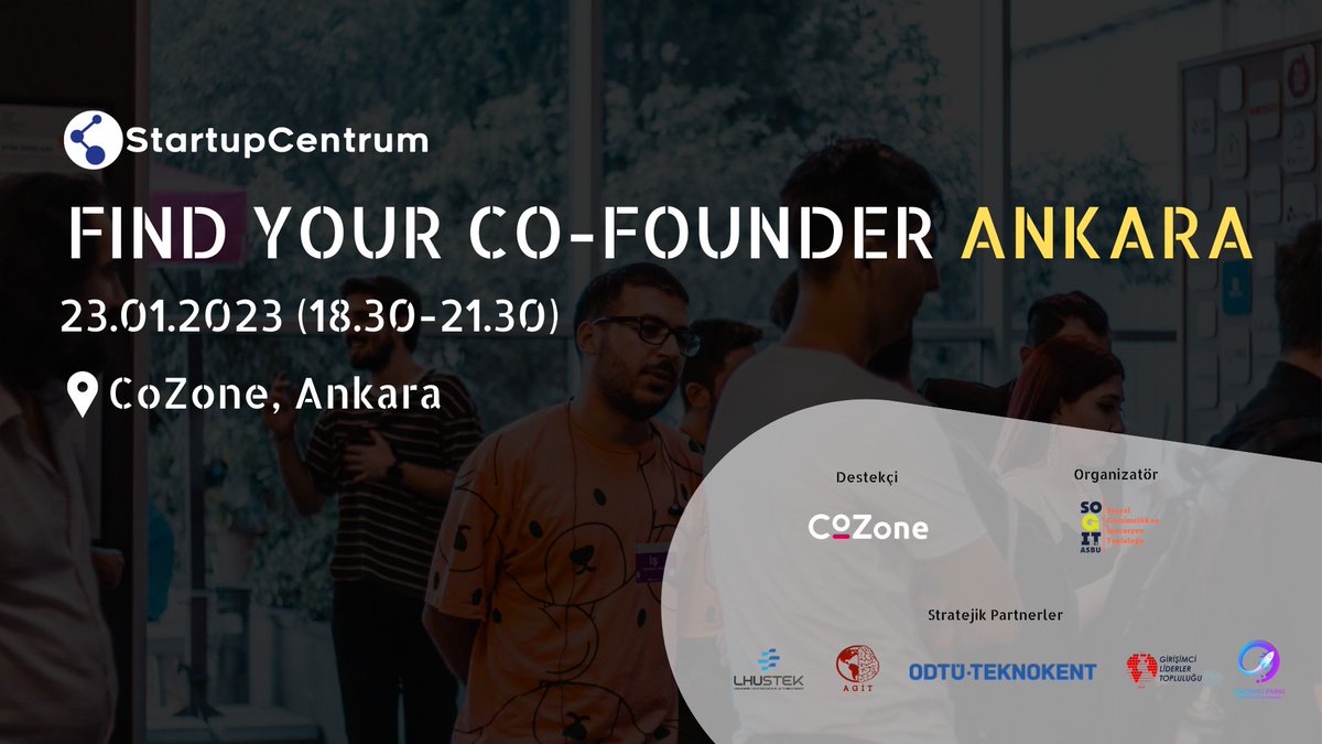 girisimciparki's tweet photo. @startup_centrum, Find Your Co-Founder etkinlikleriyle Ankara startup ekosistemini buluşturmaya devam ediyor.

18:30 – 19:00 Kayıt - İkram
19:00 – 20:00 Speed Networking
20:15 – 21:00 Startup Sunumları
21:00 – 21:30 Free Networking

Hemen kayıt olun: https://t.co/2x42rjr7sS https://t.co/brRz4s5YNp