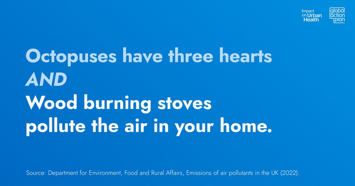 Surprising but true! Octopuses have three hearts🐙

AND #WoodBurners pollute the air in your home.

Many people are unaware about the dangers of #WoodBurning. We're working with @ImpUrbanHealth to change that.

Learn more on the #CleanAirHub: cleanairhub.org.uk/clean-air-info… #AirPollution