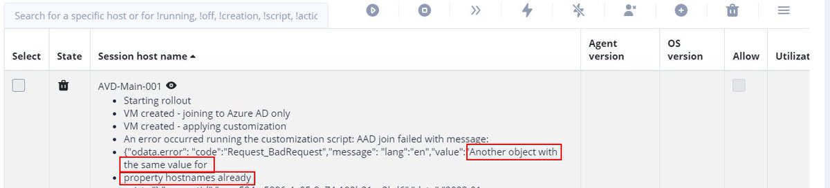 MarcelMeurer's tweet photo. #AzureVirtualDesktop #AadJoin #AadReJoin
Azure AD only joined hosts in Azure Virtual Desktop: Join and re-join hosts
Challenge: Another object with the same value for property hostnames already exists.
Read more at https://t.co/tQSomccUyq https://t.co/OLwhTrpwNZ