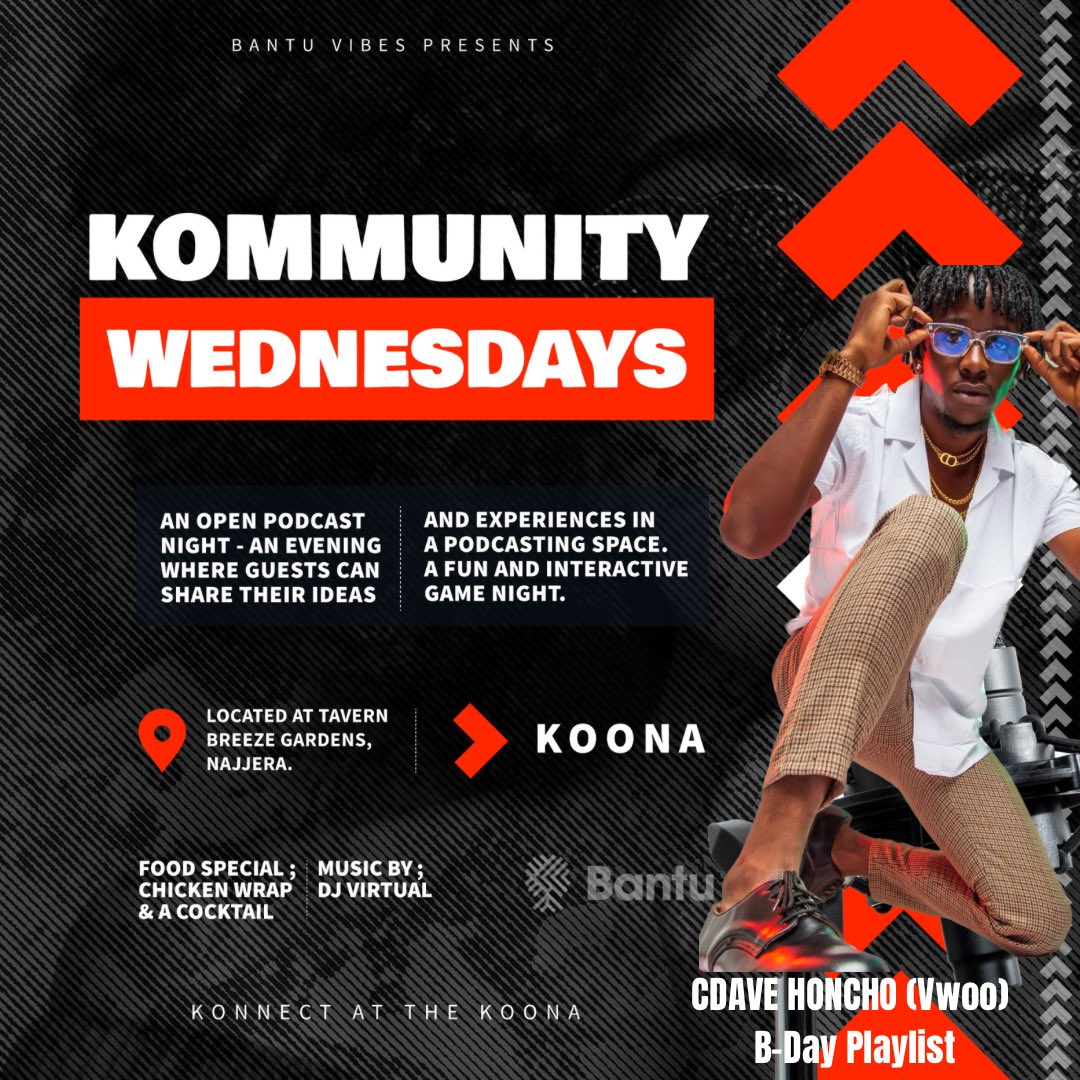 The Koona (@thekoona) on Twitter photo Wednesdays are all about Kommunity!🫶🏾 Join us this evening as we delve into the world of art with Gerald Puto from <a href="/vodoarts/">Vodo Arts Society & Lab</a> & vibe to <a href="/Cdave_honcho/">VWOO💯🔥🎶 🇺🇬🇺🇸</a>’s baddest birthday hits💥
#KommumityWednesdays
#KonnectAtTheKoona Wednesdays are all about Kommunity!🫶🏾 Join us this evening as we delve into the world of art with Gerald Puto from <a href="/vodoarts/">Vodo Arts Society & Lab</a> & vibe to <a href="/Cdave_honcho/">VWOO💯🔥🎶 🇺🇬🇺🇸</a>’s baddest birthday hits💥
#KommumityWednesdays
#KonnectAtTheKoona