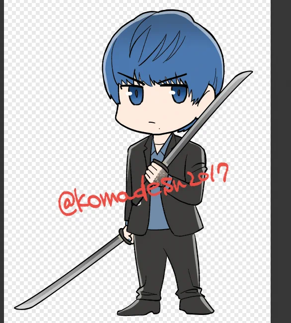 (1枚目)下描き、10分くらい。ちびキャラ描きやすい。(2枚目)そこから30分経過したもの。 