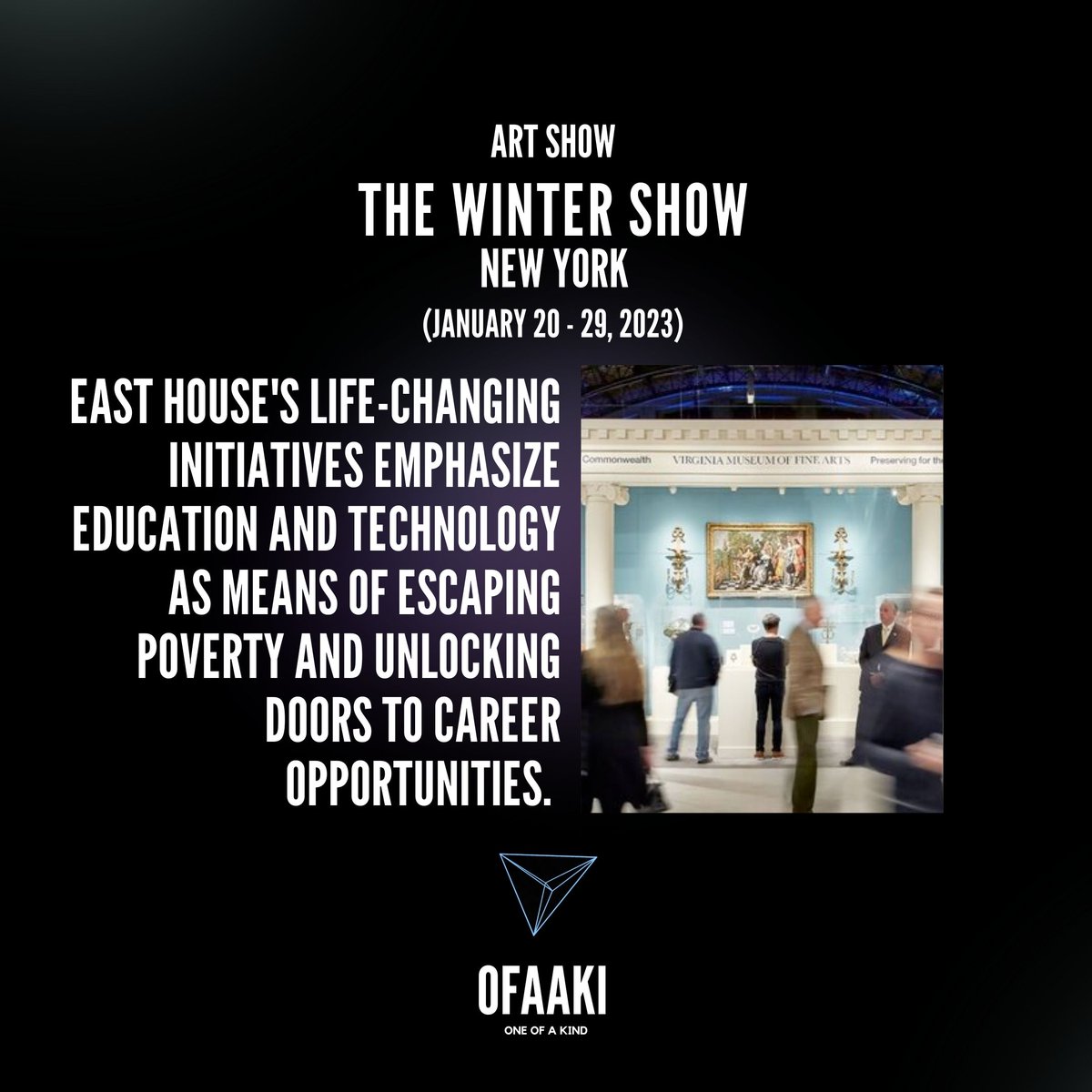 Ofaaki_Art's tweet photo. The Winter Show started in the mid โ50s as a fundraiser for East Side House Settlement. The community-based group serving the Bronx and Northern Manhattan area, emphasizes education and technology as means of escaping poverty and unlocking doors to career opportunities.
#OFAAKI https://t.co/SB3VPMRCl8