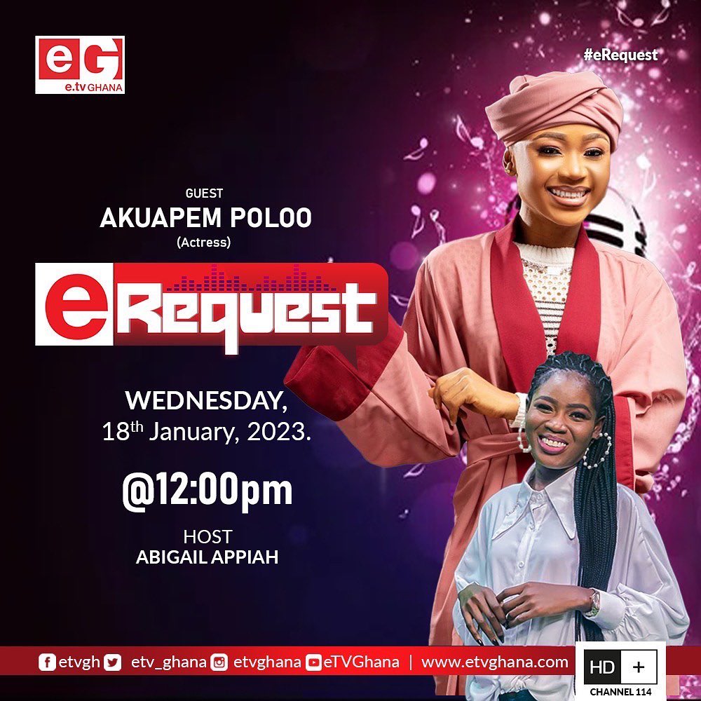 abibaeish's tweet photo. Join me on #erequest on @etv_ghana with my guests @IAmakuapemPolo and @solomonfixonowoo at exactly 12pm today and let’s talk about everything you need to know about #kotoka movie🥳🥳🥳 https://t.co/DCw31e5KqM