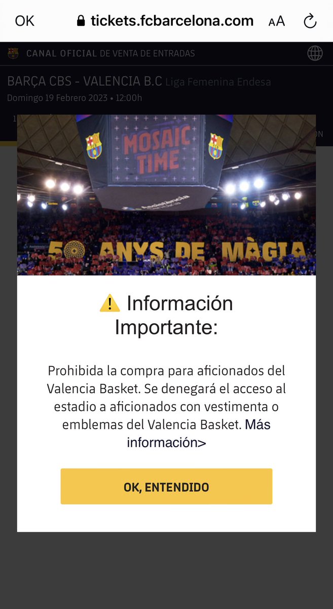 anaislopez23's tweet photo. Es curioso que contra “la intolerancia en el deporte” se prohíba llevar simbología del equipo visitante en las zonas locales.

Os aseguro @FCBarcelona_es que en el basket femenino no solo nos comportamos como personas civilizadas, sino que hacemos amigos en las aficiones rivales. https://t.co/lt3pJLB1gf