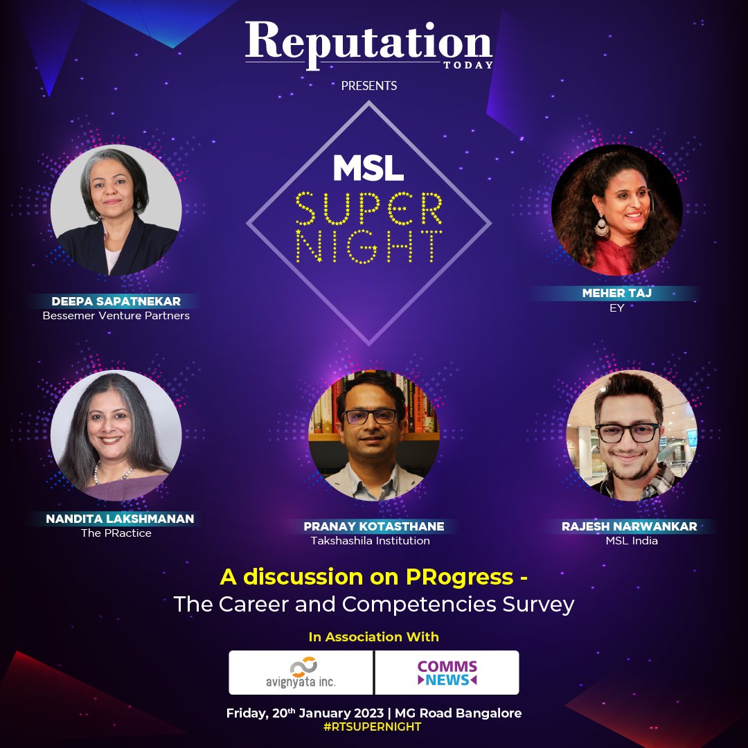 RepTodayMag's tweet photo. At #RTSuperNight PR Moment India and MSL India will present findings of the #PRogressSurveyReport on Careers and Competencies with an eminent panel. https://t.co/KTHBc0n5Tx