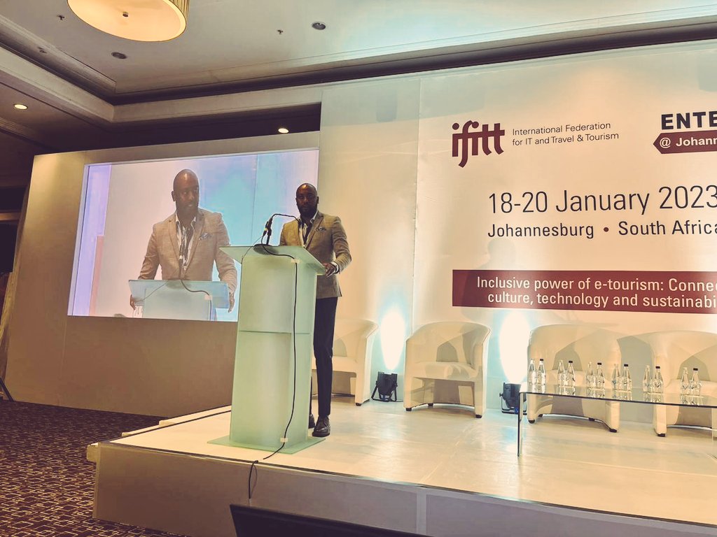 Director for Executive Support, <a href="/SabeloChalufu/">Sabelo Chalufu</a> addressing delegates at the #Enter23 Conference on behalf of MMC <a href="/NkuliMbundu/">Nkuli Mbundu</a>. "Hosting significant conferences with global partners such as IFITT is an important milestone in our efforts to reignite the tourism sector in Joburg".