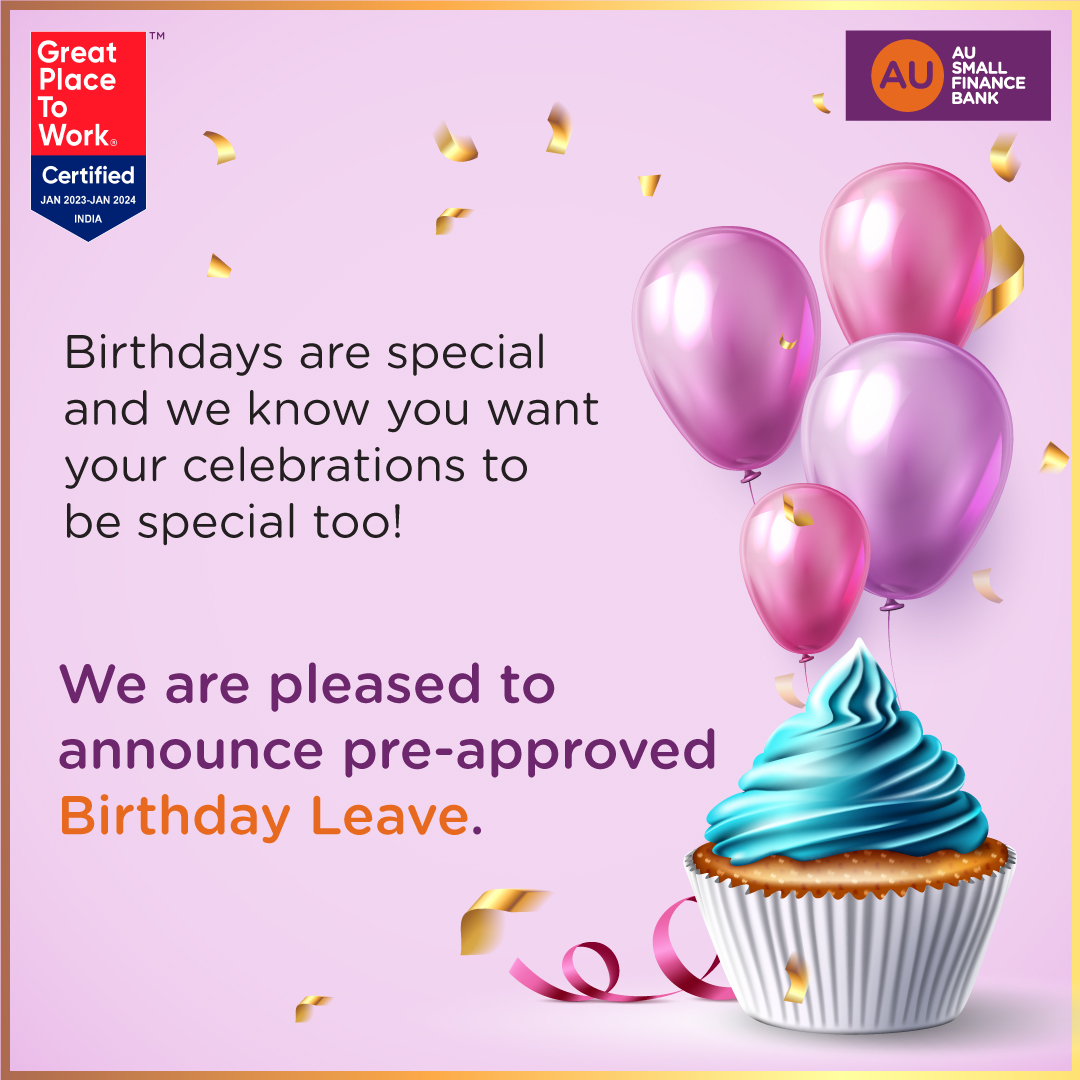 aubankindia's tweet photo. With the onset of 2023, we have incorporated a small Badlaav to make our workplace more inclusive and supportive for everyone. We're happy to introduce these added leaves for our employees to support their work-life balance.
#BadlaavHumseHai #LifeAtAU #AUCares #GreatPlaceToWork https://t.co/Ti12d0rRCJ