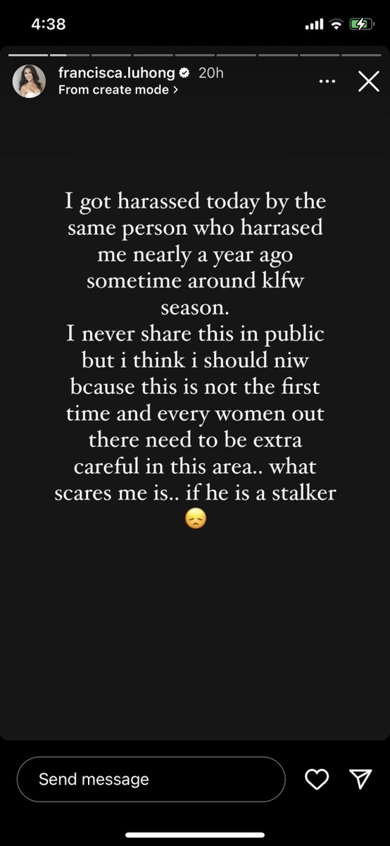 arfdy12's tweet photo. Harrasment. Stalker. 

Full story from Francisca Luhong IG Story.

1/4 https://t.co/K9GA0sswPQ