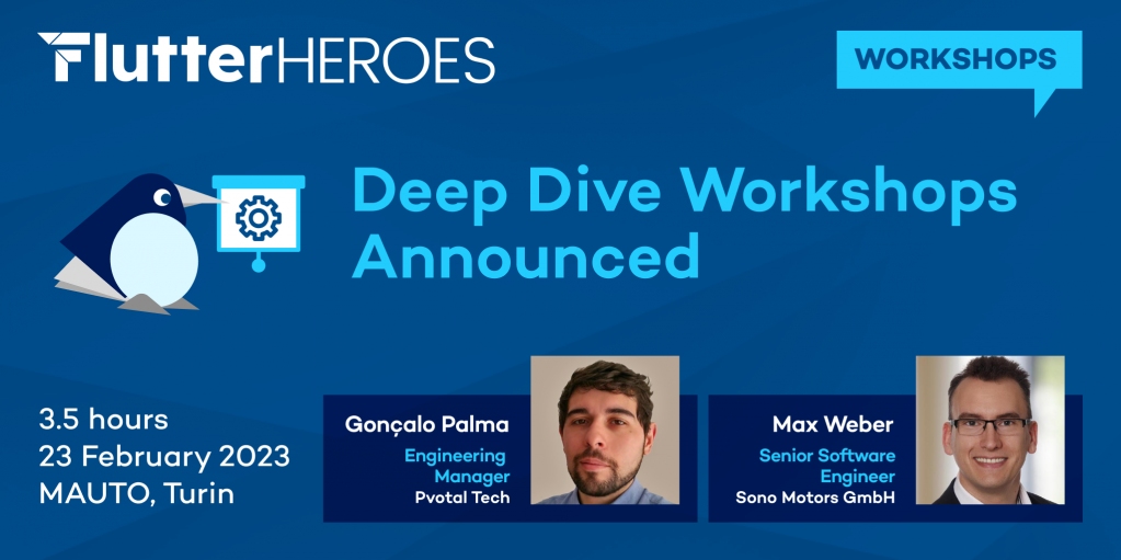 flutterheroes's tweet photo. Two outstanding hands on workshops at this year's #FlutterHeroes. Check them out, and grab your ticket - places are STRICTLY limited https://t.co/3JA7bpxdQd https://t.co/LuDXiHfHsG