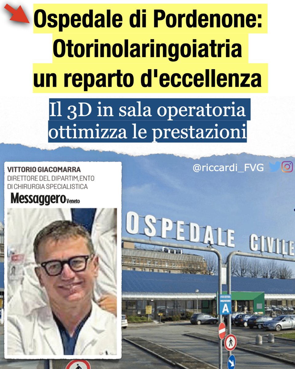 Riccardi_FVG's tweet photo. Il reparto di #Otorinolaringoiatria dell'#Ospedale di #Pordenone è un'eccellenza nell'ambito della chirurgia oncologica e delle cure per la testa e il collo. Grazie al team medico per il loro impegno e dedizione.
 #Salute #FriuliVeneziaGiulia
ℹ️Continua👉🏻 https://t.co/gFCSBo5xNV https://t.co/ej67hvQGIG