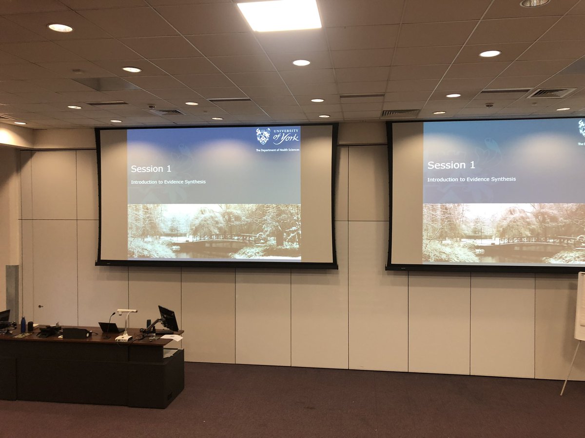 The scene is set! Excited and honoured to kick off this term’s #EvidenceSynthesis teaching for @HealthSciYork postgrads with @Peteyc73 and @GeneshkaMariya. 📚 👩‍🎓 @UniOfYork