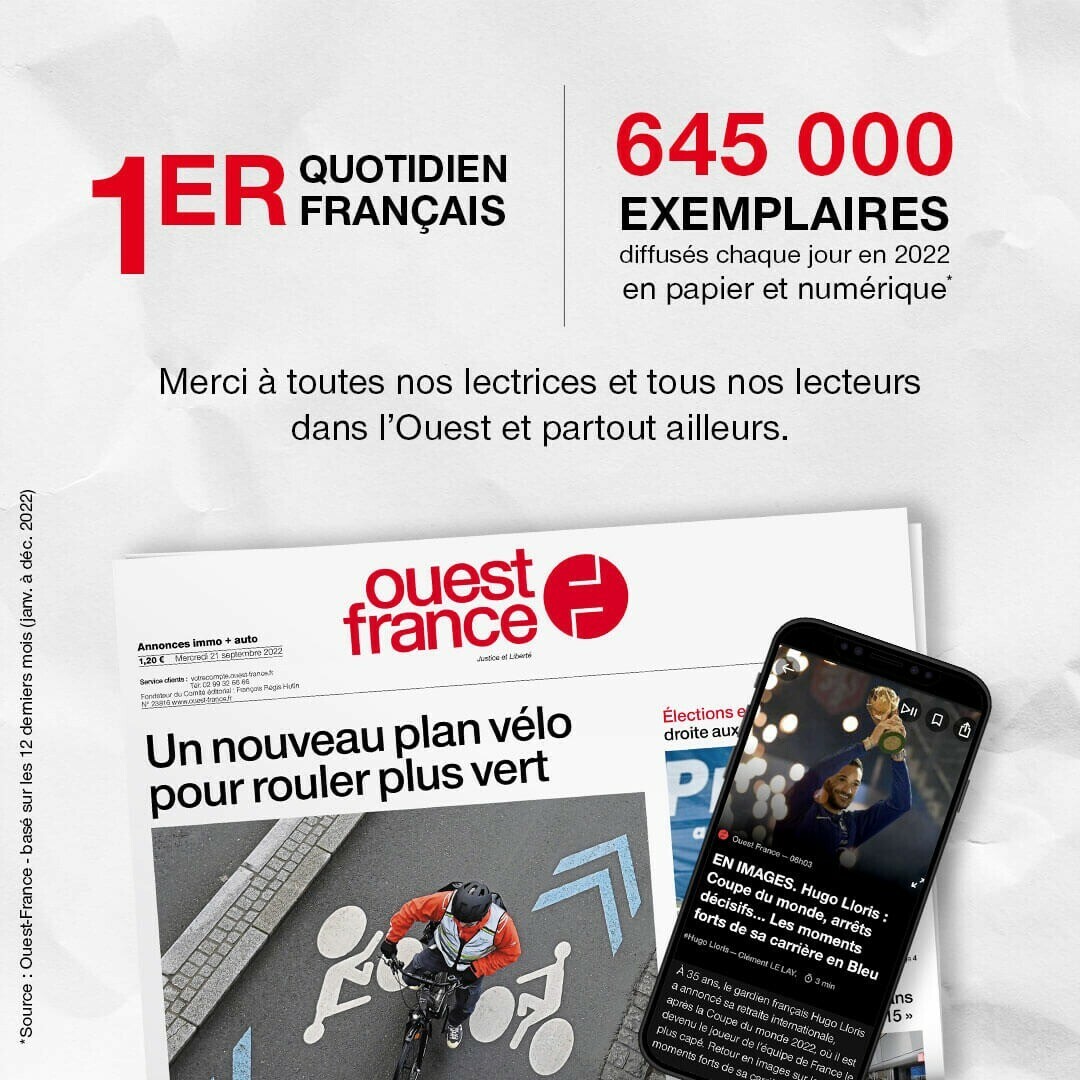 OuestFrance's tweet photo. 🗞 Ouest-France 1er quotidien français 😎

Merci à toutes nos lectrices et tous nos lecteurs dans l'Ouest et partout ailleurs 🙏 https://t.co/8SACgRbHEd