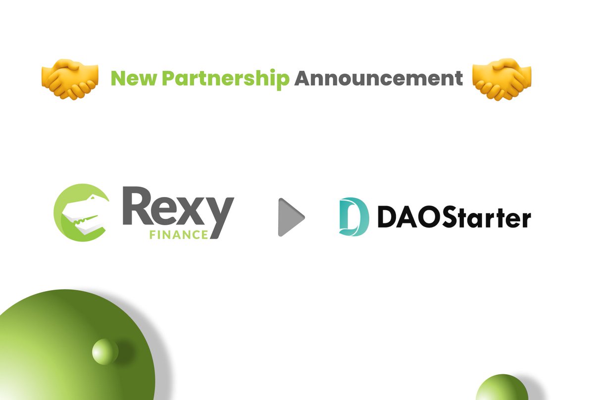 Rexy Finance (@rexy_finance) on Twitter photo <a href="/rexy_finance/">Rexy Finance</a> is excited to announce our new strategic partnership with <a href="/DaoStarter/">DaoStarter</a> 🤝
More details on this exciting new partnership will be announced soon! <a href="/rexy_finance/">Rexy Finance</a> is excited to announce our new strategic partnership with <a href="/DaoStarter/">DaoStarter</a> 🤝
More details on this exciting new partnership will be announced soon!