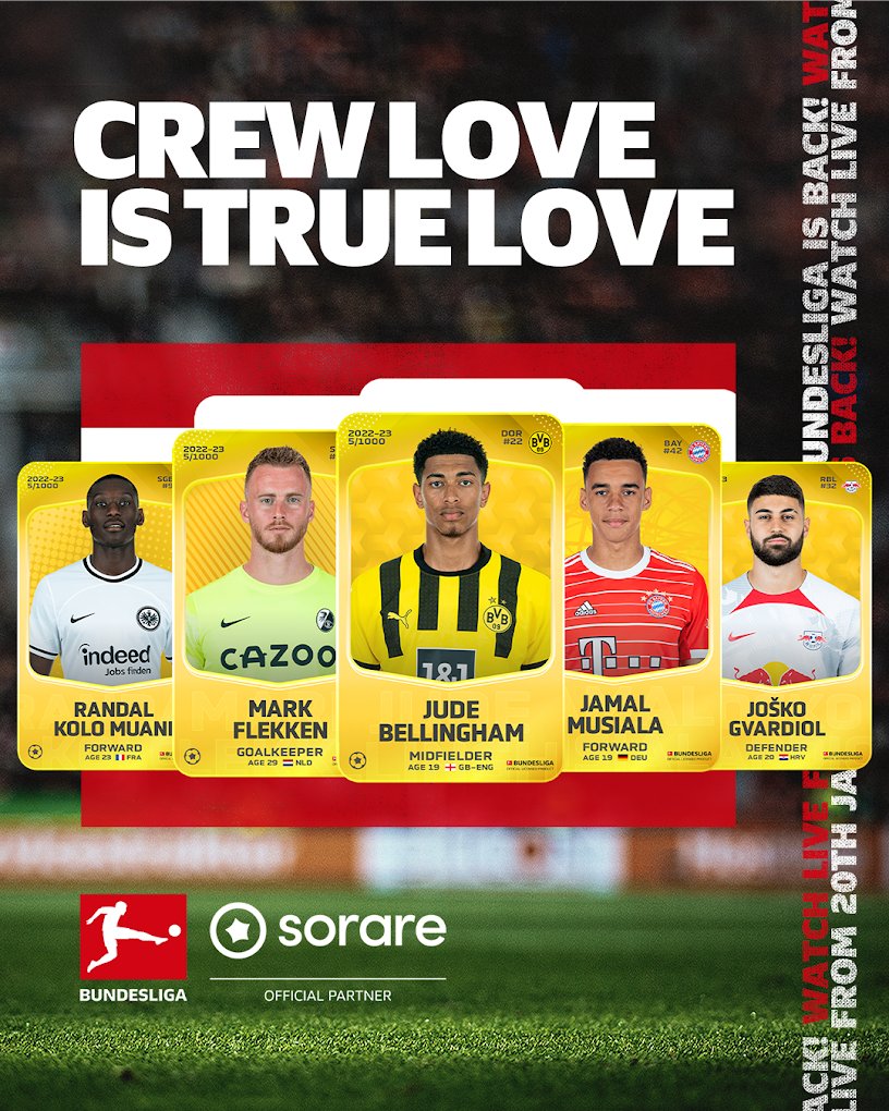 Get ready for the return of the Bundesliga this Friday! 😍 Enter for a chance to win one of these 5 Limited cards to add to your crew! 1️⃣ - RT this post 2️⃣ - Follow @Bundesliga_EN & @Sorare 3️⃣ - Reply with #thisisourfootball Good luck!🤞 #Sorare ⎮ #thisisourfootball