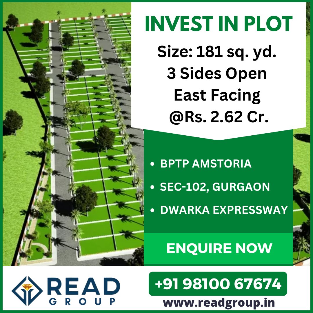 readproperties1's tweet photo. ☑️ Invest in Plot
☑️ Size: 181 sq. yd. - 3 Sides Open 
☑️ East Facing | @Rs. 2.62 Cr.
☑️ BPTP Amstoria
☑️ Sec-102, Gurgaon
☑️ Dwarka Expressway
......
☑️ For More Info: CALL/WHATSAPP: +91 9810067674
☑️ Email: sales@readgroup.in https://t.co/qAuT1PFhMh