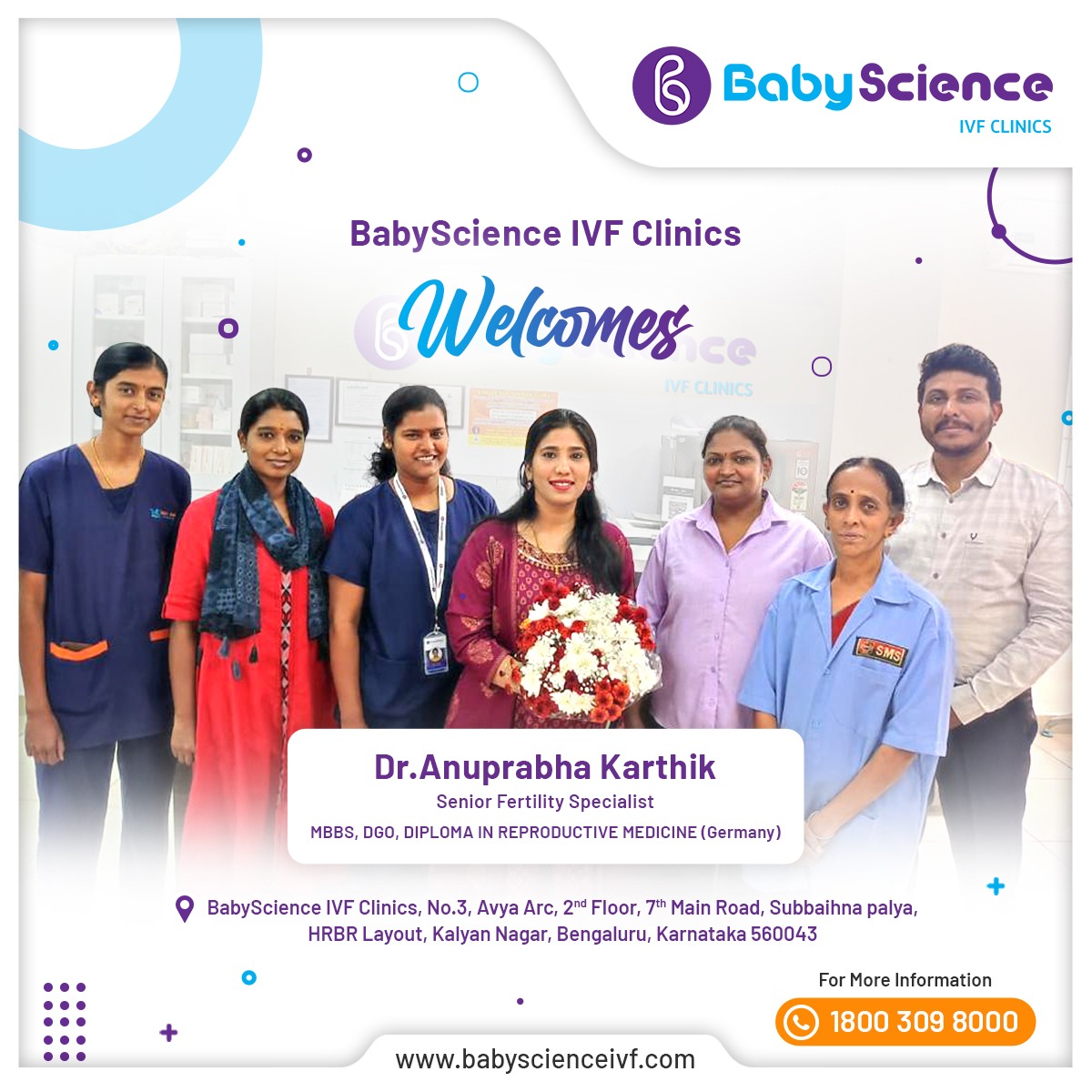 BabyScience_IVF's tweet photo. BabyScience IVF Clinics welcomes Dr. Anuprabha Karthik, Senior Fertility Specialist to our Kalyan Nagar center, Bangalore.
For more information or to book appointment with doctor, please call: 1800 309 8000
#babyscienceivf #ivfdoctor #ivfclinic #ivfBangalore https://t.co/vQYFtiOv2h