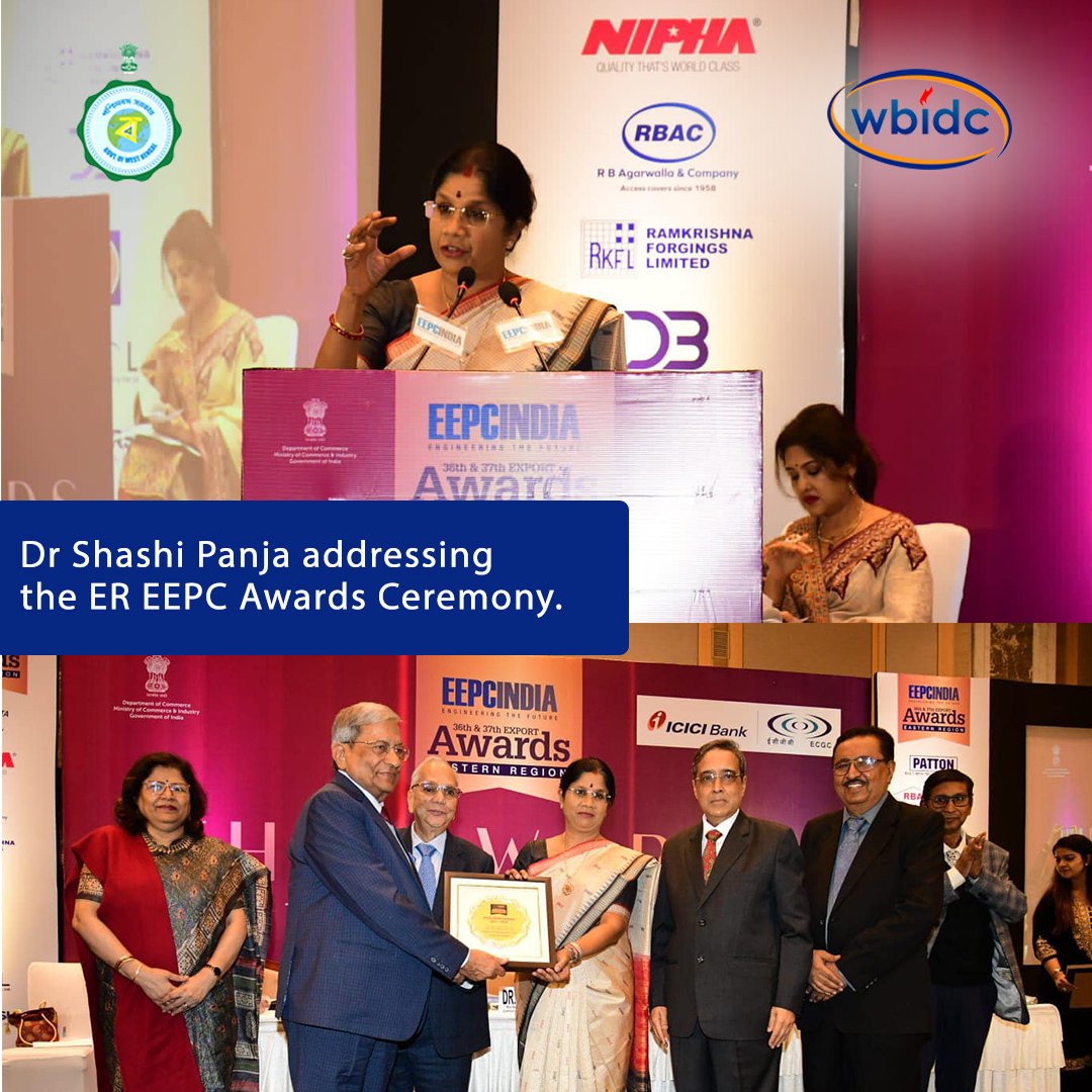 1 of <a href="/eepcindia/">EEPC India</a>’s most coveted ceremonies, the ER EEPC Awards ceremony was held in Kolkata. It was addressed by <a href="/DrShashiPanja/">Dr. Shashi Panja</a>, Hon. MIC, Dept of #Industry, Commerce &amp; Enterprises, GOWB, [...].
Also present were several dignitaries. 
#exports  #Engineering  #commerce  #industry