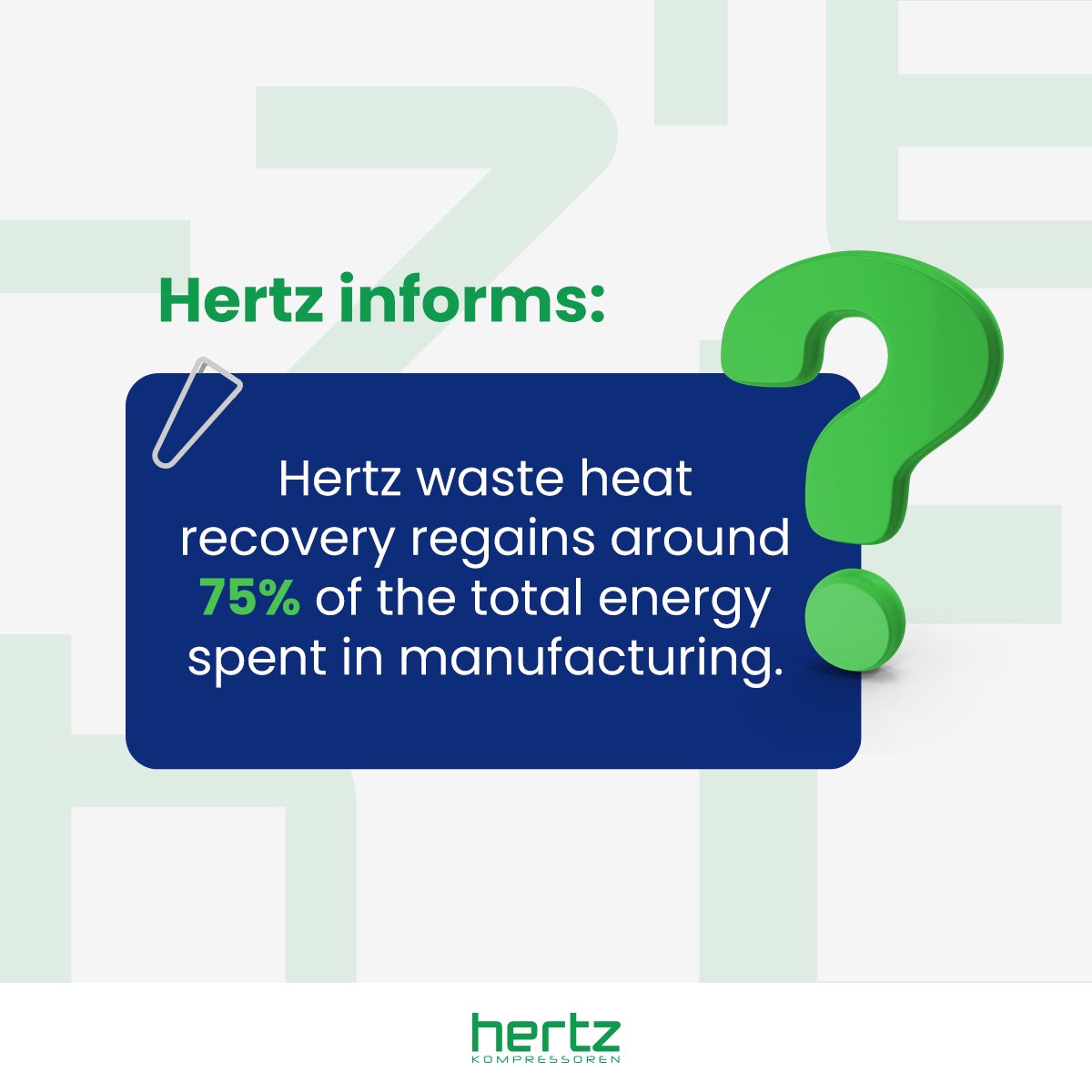 The apparent solution to this is eco-friendly manufacturing!

#Hertz waste heat recovery regains around 75% of the total energy spent in manufacturing.

We love nature.🍃

#HertzKompressoren #HertzGlobal #compressor