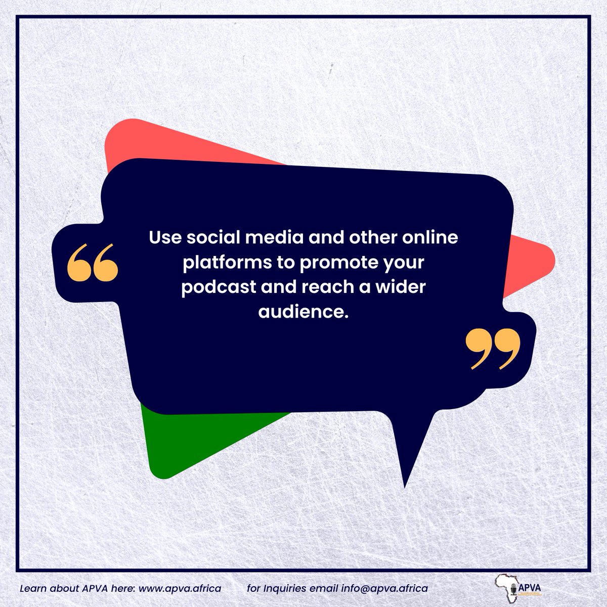 APVAofficial's tweet photo. We know you've heard this before, but we're saying it anyway.
Put yourself out there!
.
.
#apva
#theafricancreative #tips #tricks
#podcasttips #poemtips #voiceovertips
#spokenwordtips https://t.co/fsNNGDRGcV