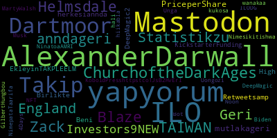 Trending in my timeline now:  #AlexanderDarwall (2)  #yapyorum (2)  #ILO (2)  #Mastodon (2)  #5000 (1)  #Takip (1)  #Dartmoor (1)  #ChurchoftheDarkAges (1)