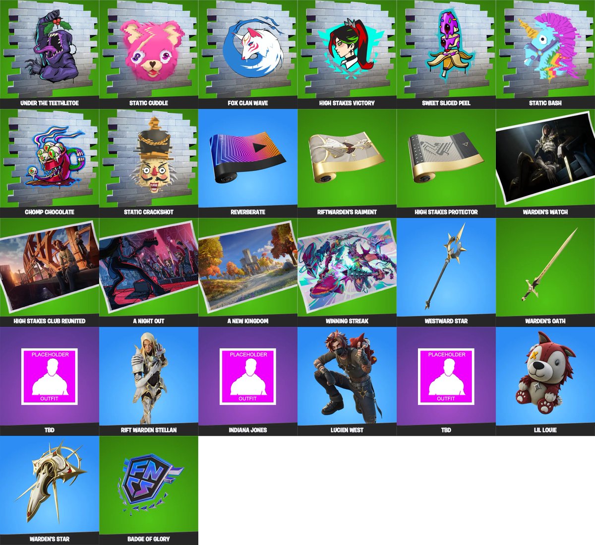 All new cosmetics from the update! #FortniteParadise