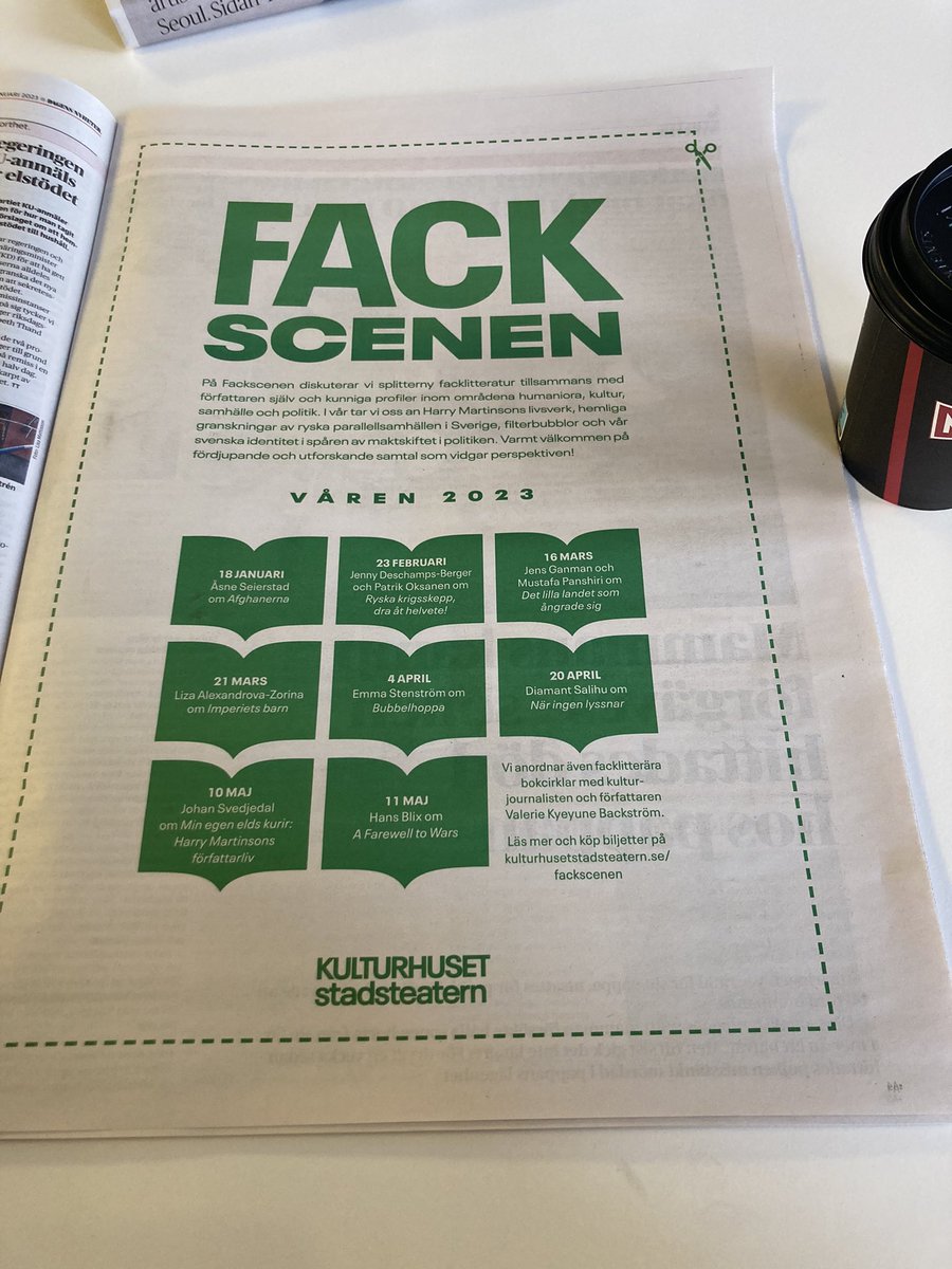 Godmorgon alla nyhetslystna bokslukare &amp; välkomna till våren på Fackscenen 🌱Vi bjuder bland annat på <a href="/AsneSeierstad/">Åsne Seierstad</a> (redan ikväll!),<a href="/Diasal/">Diamant Salihu, reporter</a>, <a href="/Panshiri_M/">Mustafa Panshiri</a> <a href="/JensGanman/">JensGanman</a>,<a href="/LizaAlZorina/">Liza Aleksandrova-Zorina</a> ,<a href="/patrikoksanen/">Patrik Oksanen</a> <a href="/DeschampsJenny/">Jenny Deschamps</a> &amp; <a href="/EmmaStenstrom/">Emma Stenström</a>!