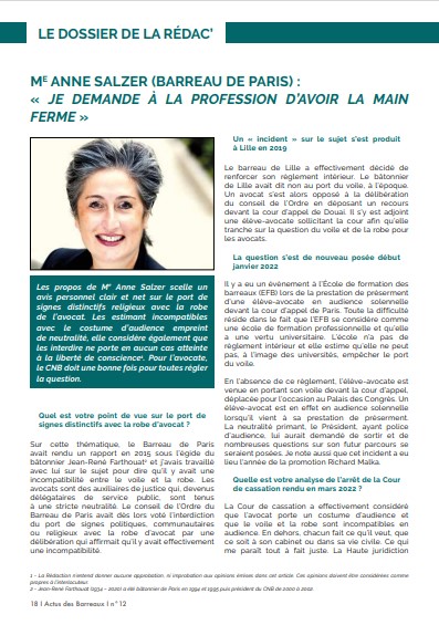La robe et le hidjab : les avocats contre l’obscurantisme

Notre SGA, Anne Salzer, avocate, met les choses au point dans Actus du Barreau.

#Libertedeconscience #Neutralite #Universalisme #EgaliteFemmesHommes

unitelaique.org/index.php/2023…