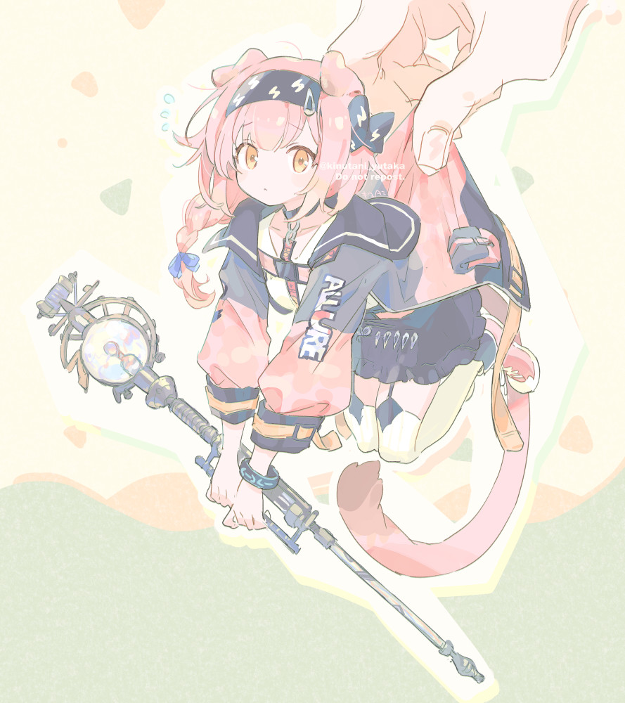 goldenglow (arknights) 1girl animal ears braid pink hair thighhighs cat ears garter straps  illustration images