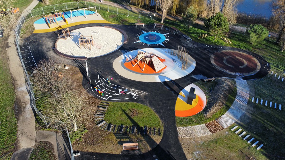 BlakedownLandsc's tweet photo. With the new accessible paths and adventure play nearing completion, we are reaching the final stages of the transformation of #BrooklandsPark

Soon we will commence the soft landscaping install to include native shrub &amp; tree planting
@adurandworthing @TMLA3 
#publicrealm #parks https://t.co/Eyhq1LY2lu