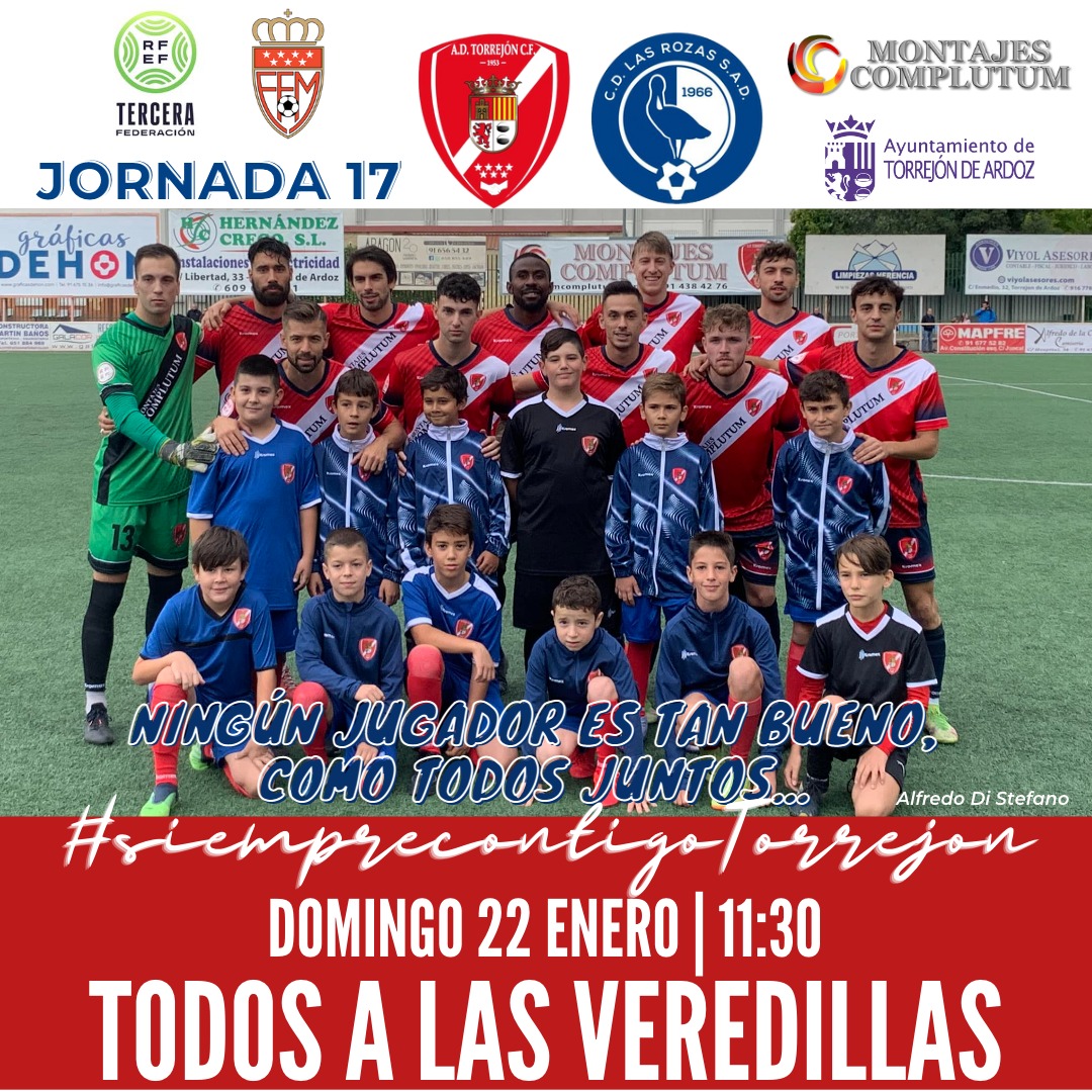 ＮＩＮＧＵＮ ＪＵＧＡＤＯＲ ＥＳ ＴＡＮ ＢＵＥＮＯ， ＣＯＭＯ ＴＯＤＯＳ ＪＵＮＴＯＳ 
(Alfredo Di Stefano)
𝗣𝗥𝗢𝗫𝗜𝗠𝗢 𝗗𝗢𝗠𝗜𝗡𝗚𝗢 𝟮𝟮 𝟭𝟭:𝟯𝟬 𝗵𝗼𝗿𝗮𝘀 #𝗟𝗔𝗦𝗩𝗘𝗥𝗘𝗗𝗜𝗟𝗟𝗔𝗦

#Siemprecontigotorrejon #montajescomplutum <a href="/TorrejonDxte/">Concejalía Deportes Torrejón de Ardoz</a> <a href="/Gallardo7Jose/">José Gallardo</a> <a href="/martincriado7/">JOSE MIGUEL MARTIN</a>