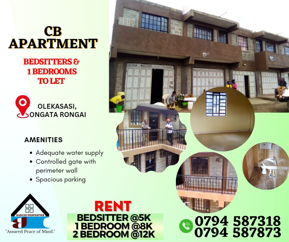 BarlesKenya's tweet photo. PROPERTY TO LET:
SPACIOUS BEDSITTER, 1&amp;2 BEDROOMS HOUSES ARE AVAILABLE;
🔹NGONG;
EMBULBUL - {GOSHEN APARMENT}
NGONG TOWN - {RUSAM APARTMENT}

To learn more about this property/ arrange for viewing,
talk to us on 0794 587318 / 0794 587873.
#ToLet
#AffordableHouses https://t.co/HBaEXMeiJR