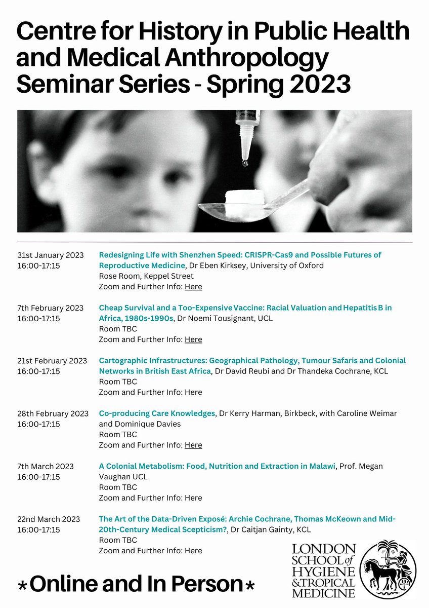 LSHTMhistory's tweet photo. We are excited to launch a co-hosted series of seminars between us + the Medical Anthropology Seminar Series! The seminars will be of broad interest to those working in #PublicHealth, including those in the humanities + social sciences. Both in person + online! #HistMed #MedAnth https://t.co/ddM2knq0XK