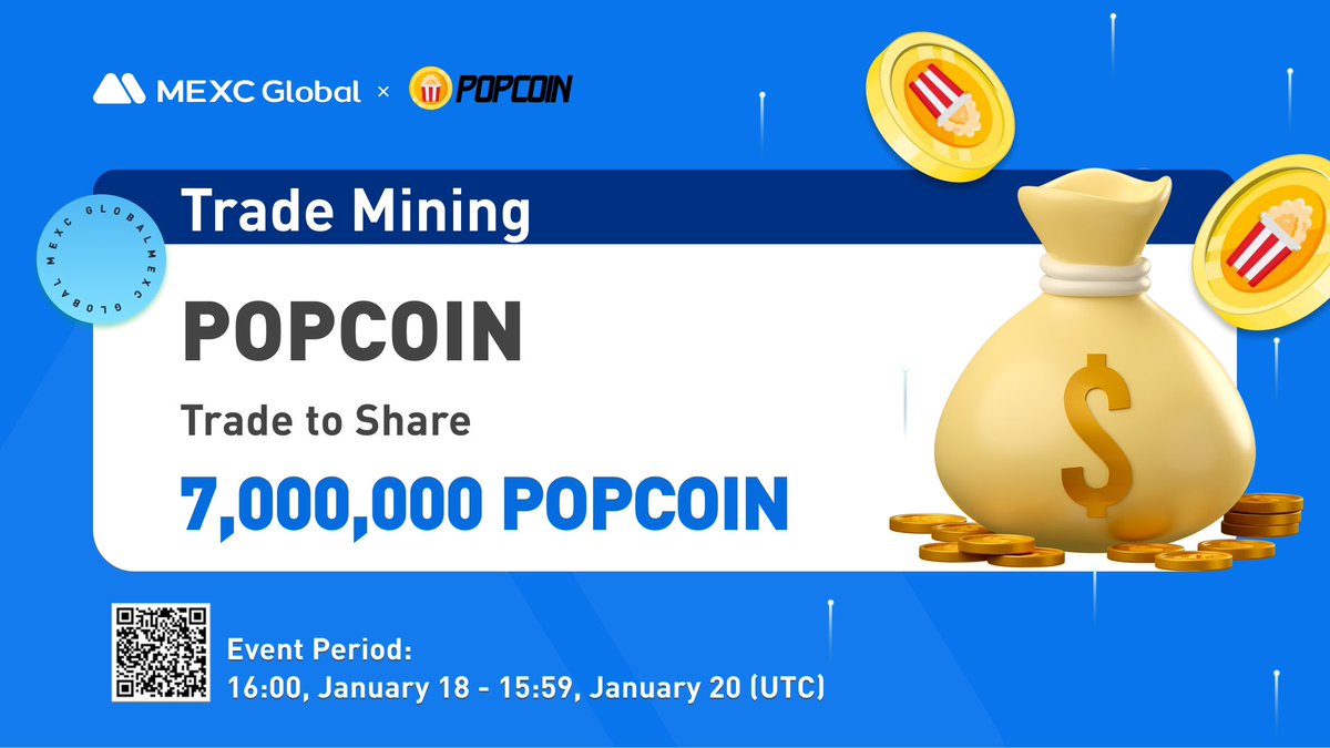 MEXC's tweet image. To thank the community for their support, the @Pop__Coin team is launching a Trading Mining Event on @MEXC_Global!

💰Prize pool: 7,000,000 #POPCOIN 
⏰Event Period: 16:00 Jan 18 - 15:59 Jan 20 (UTC) 

Details: bit.ly/3XhP56r

#PopCoin #MEXC