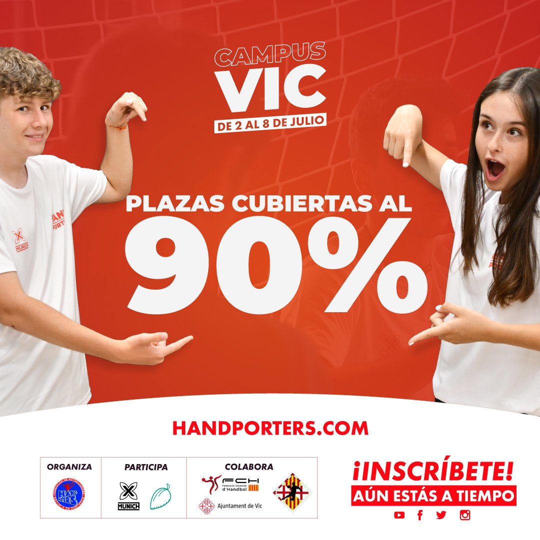 Hand_porters's tweet photo. 💥 PLAZAS AL 90% 💥

No creemos que estemos casi al limite de cubrir plazas 🤯🤯

📅 del 2 al 8 de Julio
🤾‍♂️🤾‍♀️ Alevín a Senior
📍 Pabellones de l’Ausoneta y Castell d’en Planes.

¡¡Si te quiere unir date prisa!! 💪💪

https://t.co/YizzJ2vCWf https://t.co/Eg2YOuqgyN