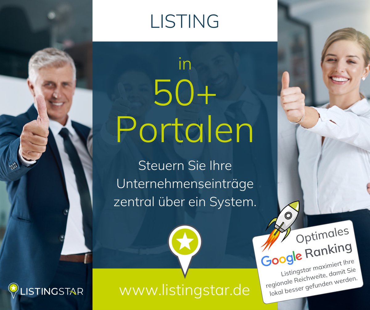 Listing zentral in 50+ Portalen, Suchplattformen, Unternehmensverzeichnissen, Karten- und Navigationsdiensten, Sprachassistenten und #Bewertungsportalen #listingstar