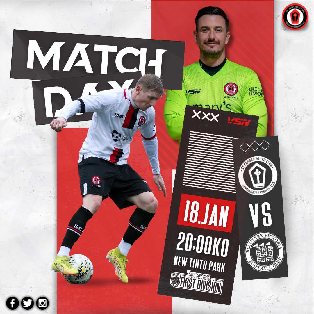 𝗠𝗮𝘁𝗰𝗵𝗱𝗮𝘆 | ⚽️👇

🆚 Blantyre Victoria 
🏆 WOSFL Div One
📍 New Tinto Park
🎫 General £6 | Concessions £3

🕑 8pm Kickoff

#STCBLA | #OneTeamOneGoal