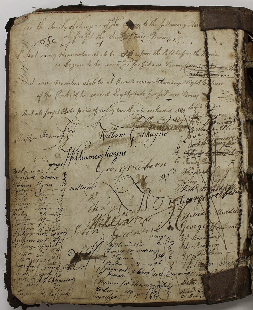Our #ArchiveOfTheWeek is D747, parish of Holy Trinity, Ashford. The names of Society of Singers of Ashford are inscribed in this 1781 book of psalms, alongside the rules: latecomers to the choir loft were fined one penny.
#ExploreYourArchive