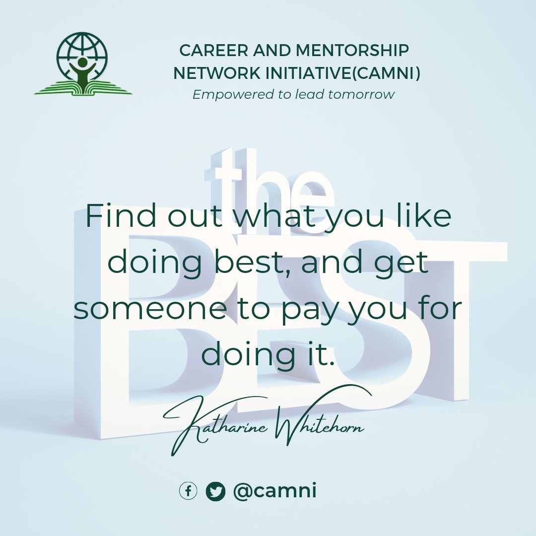 CAMNI2022's tweet photo. Whatever your hand findeth to do, do it with all your might, become the best at it and get someone to pay you for doing an excellent job.

#Career #careerdevelopment #careeropportunities #development  #mentorship https://t.co/HJKOrlb4UY