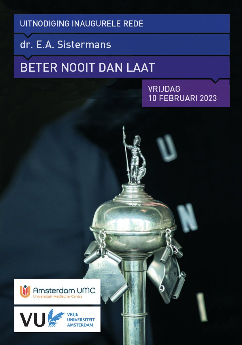 Humane Genetica Amsterdam UMC (@geneticams) on Twitter photo Op vrijdag 10 februari zal prof. Erik Sistermans zijn inaugurele reden 'Beter nooit dan laat' uitspreken.
Locatie: VU Aula, aanvang: 15.45u.
De oratie is tevens online te volgen: vu.nl/nl/agenda/2023…
<a href="/erfelijk_artsen/">VKGN</a> <a href="/Erfocentrum/">@erfocentrum</a> <a href="/ESistermans/">Erik Sistermans</a> Op vrijdag 10 februari zal prof. Erik Sistermans zijn inaugurele reden 'Beter nooit dan laat' uitspreken.
Locatie: VU Aula, aanvang: 15.45u.
De oratie is tevens online te volgen: vu.nl/nl/agenda/2023…
<a href="/erfelijk_artsen/">VKGN</a> <a href="/Erfocentrum/">@erfocentrum</a> <a href="/ESistermans/">Erik Sistermans</a>