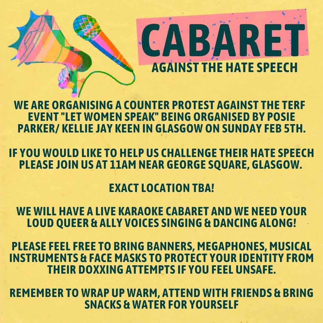 pickle_bee's tweet image. 🚨ALERTA ALERTA ANTIFASCISTA🚨

On the 5th of February fascists are coming to Glasgow. 

The amazing @cabaretagainst that you can learn about their previous work below is the first group to announce a counter protest.

Please give them a follow and I&apos;ll see you February 5th.