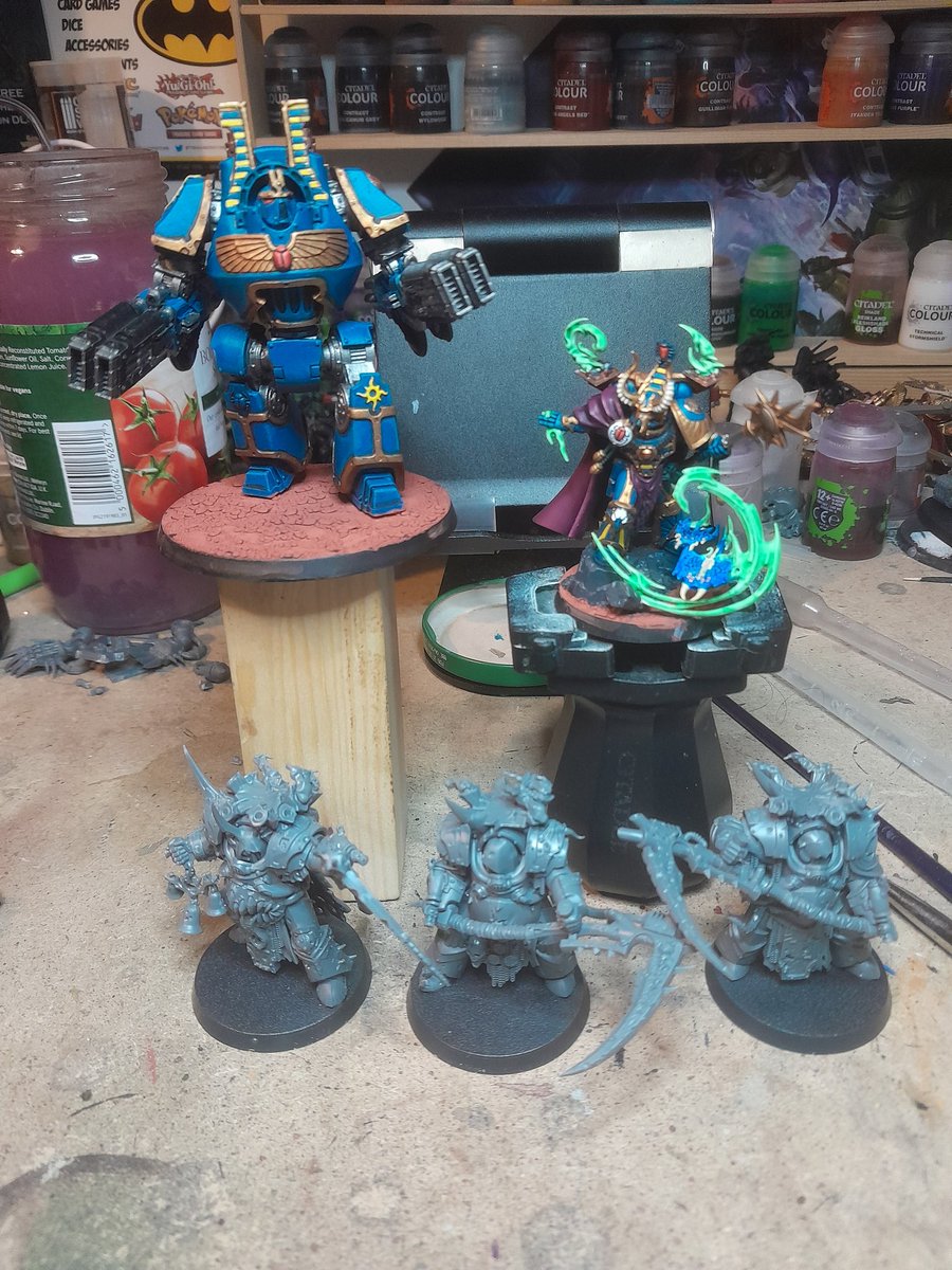 DyspraxicP's tweet photo. First #workinprogresswednesday of the year
#thousandsons #deathguard 
#paintingwarhammer #paintingminiatures #warhammer #warhammer40k #thousandsons40k #deathguard40k #infernalmaster #contemptordreadnought #deathshroudterminators #chaosspacemarines #chaos #nurgle  #tzeentch https://t.co/Z2chCAjzba