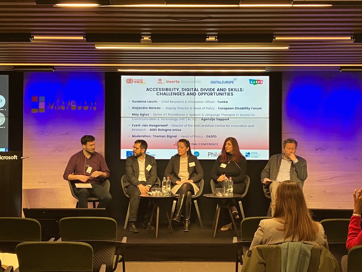 EASPD_Brussels's tweet image. #ACCESSIBILITECH project conference kicks off with the first panel on digital divide! @alexmoledo from @MyEDF believes technology has to be available, affordable and accessible to truly ensure people with disabilities are included.