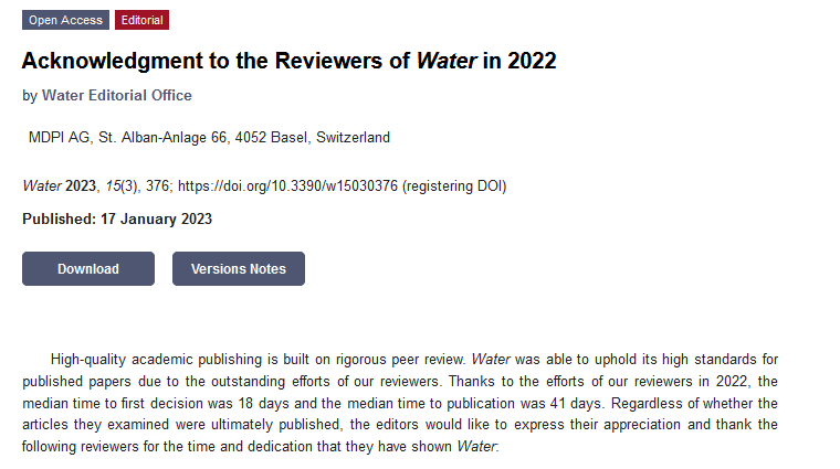✨Acknowledgment to the Reviewers of Water in 2022 ✨

We would like to extend our gratitude and recognition to our reviewers for their precious time and dedication in 2022. <a href="/Water_MDPI/">Water MDPI</a> 

🔗Read more: mdpi.com/2073-4441/15/3…