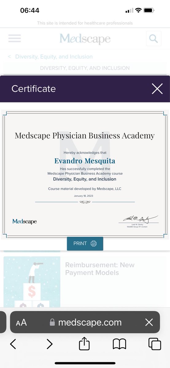 Terminei esse Excelente Curso sobre DIVERSIDADE,INCLUSÃO E EQUIDADE DO MEDSCAPE.Grato Profa Lisa Herbert!