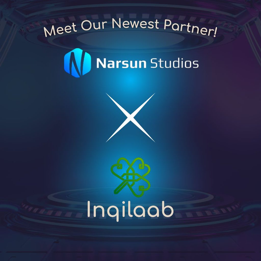 InqilaabHQ's tweet photo. Inqilaab is overjoyed to announce a partnership between Inqilaab and @TweetNarsun
Narsun Studios is a blockchain, game and metaverse development studio, who go beyond the limits to let everyone achieve big.
#Inqilaab #narsunstudios https://t.co/0JB7gGg0WX