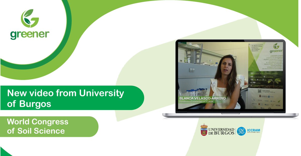 GreenerH2020's tweet photo. ⏯ In case you missed it, check out the #video 📽 🎞 launched by our coordinator @UBUEstudiantes presenting @GreenerH2020 Project on the occasion of the World Congress of Soil Science!

Follow the link 👉 https://t.co/EUliPxp6Wj

#GREENER #ICCRAM #H2020 #UBU https://t.co/g8RZDvPgYS