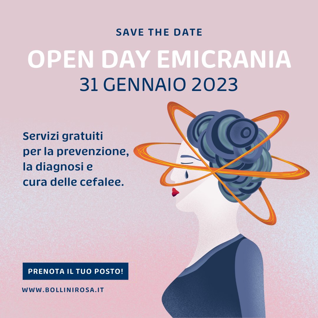 Soffri di emicrania?
👉 Il 31 gennaio gli ospedali Bollini Rosa offriranno servizi gratuiti per la prevenzione e la diagnosi delle cefalee: iniziative.bollinirosa.it/ricerca/index/… 
Patrocinio AIC, Al.Ce, Anircef, FISC, Fondazione CIRNA, SIN e SNO e il contributo incondizionato di <a href="/pfizeritalia/">Pfizer Italia</a>