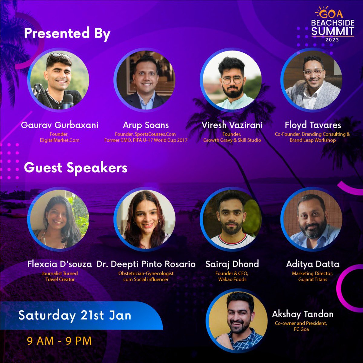 🔥Super excited to be organising Goa Beachside Summit (<a href="/GoaSummit/">Goa Beachside Summit</a>) this Saturday, 21st Jan alongside some very cool speakers.

We’re 90% sold out &amp; have a few spots on my personal list. 

If you’ve not registered yet, 
here’s your last chance  🎟️🎟️➡️goabeachsidesummit.com/earlybird-vire… #goa